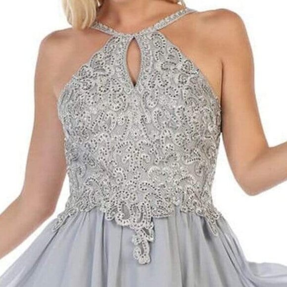 NWT May Queen MQ1614 Cocktail Dress Silver Size 8 - Picture 3 of 6